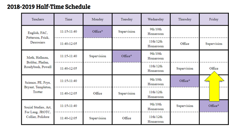 Academic Half Time Schedule