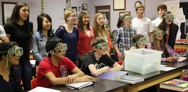 Kids in Goggles Watching Demonstration