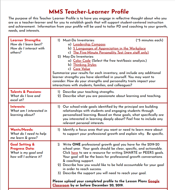 Teacher Learner Profile