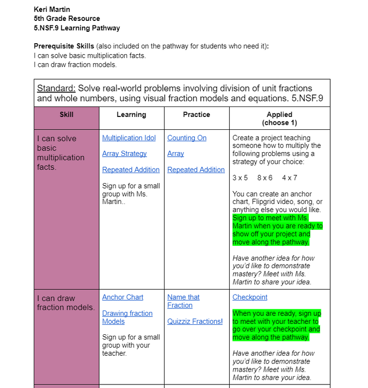 Example of Math Pathway