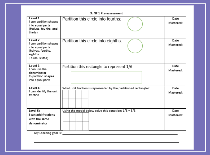 Pre-assessment Questions for fractions of shapes