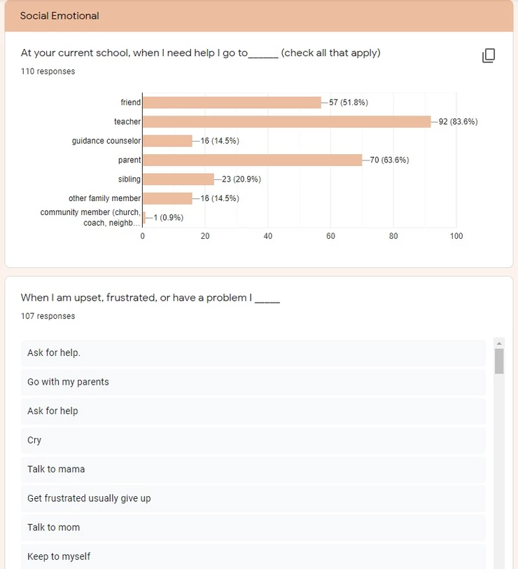 Social Emotional Survey Stats and Question