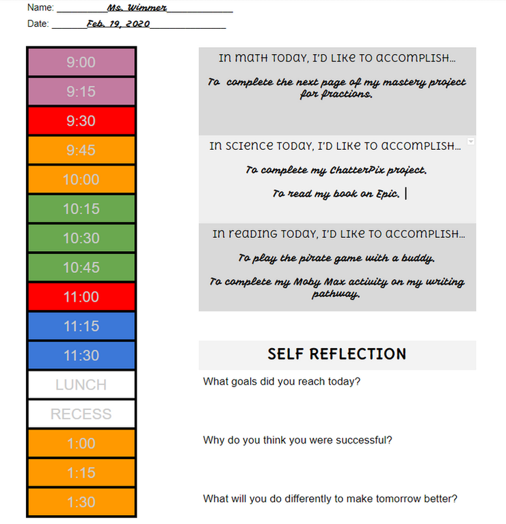 Self Guided Student Daily Schedule